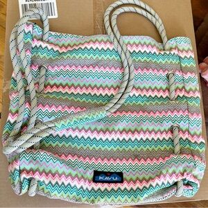 Kavu Pink and Green Tote with Chevron Pattern